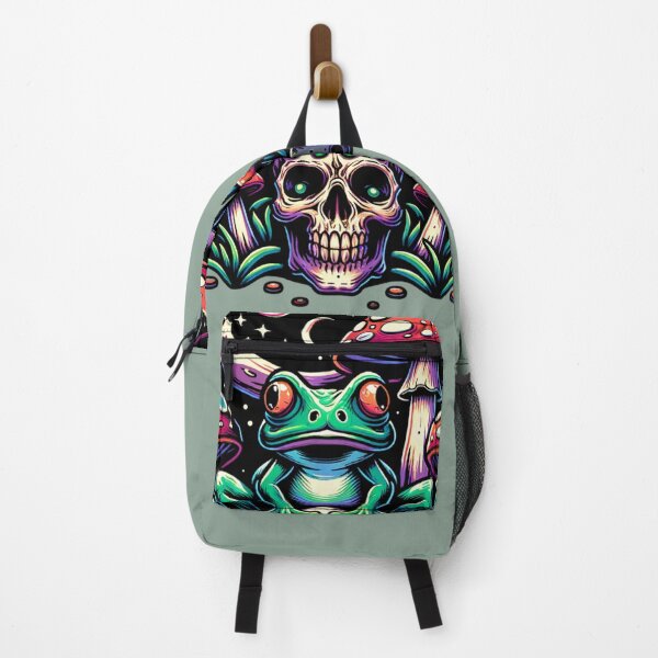 Item preview, Flash Style Weirdcore Frog on Skull Surrounded by Trippy Mushrooms Goblincore designed and sold by dreamsagellc.