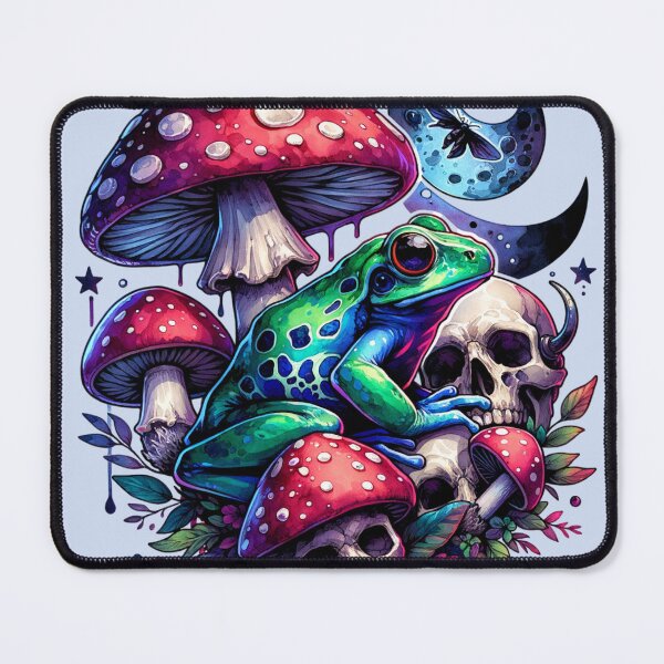 Item preview, Cottagecore Whimsigoth Mushrooms, Frog, skulls and Luna Moth in Moon Dark Aesthetic Goblincore Fantasy Art designed and sold by dreamsagellc.