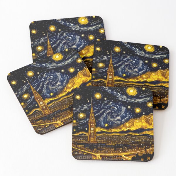 Item preview, Starry Night Over Urban Landscape: An Enchanting Mosaic Rendition designed and sold by Highlandkings.