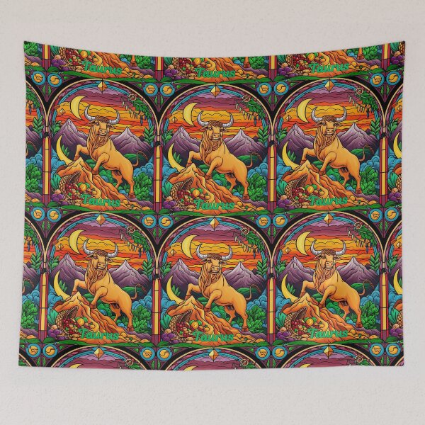 Item preview, Taurus Zodiac. stained glass, whimsical bull, celestial bull designed and sold by ZodiacWonders.