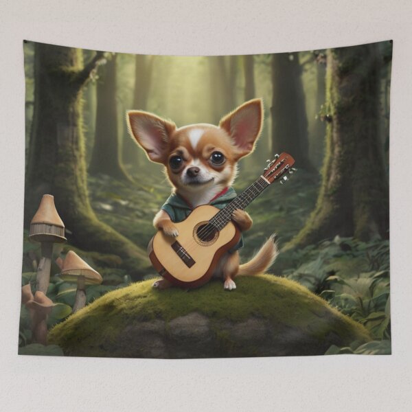Item preview, Chihuahua guitarist in the forest designed and sold by Artbellachi.