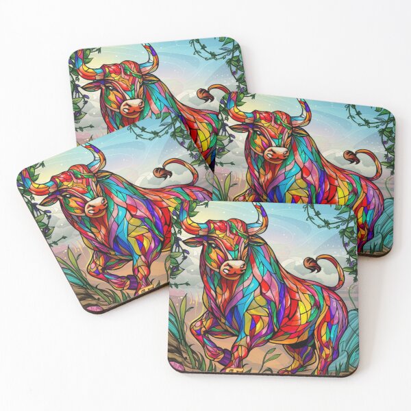 Item preview, Taurus Zodiac. stained glass, whimsical bull, celestial bull designed and sold by ZodiacWonders.