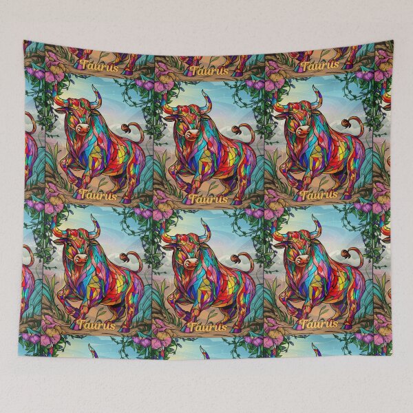 Item preview, Taurus Zodiac. stained glass, whimsical bull, celestial bull designed and sold by ZodiacWonders.