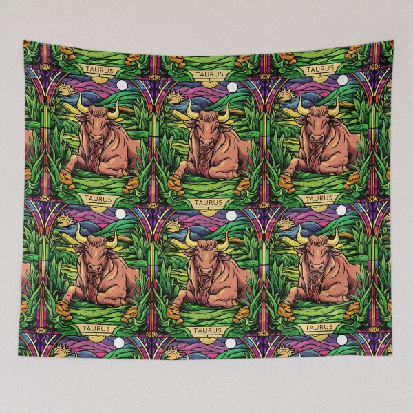 Item preview, Taurus Zodiac. stained glass, whimsical bull, celestial bull designed and sold by ZodiacWonders.