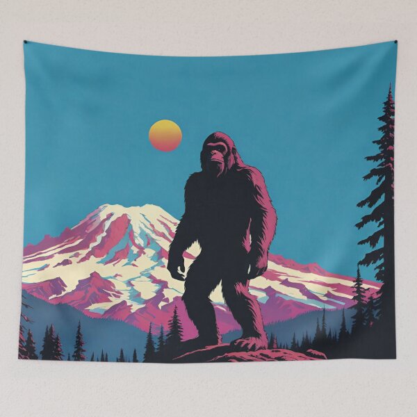 Item preview, Sasquatch Bigfoot Yeti Cryptoid Mount Rainier Mountain Tree Sunset designed and sold by Sarcastic Narwhal.