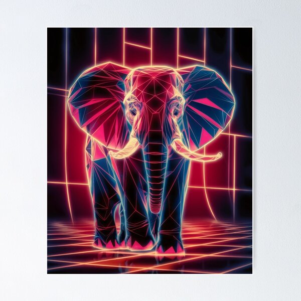 Item preview, Elephant Portrait. retrowave elephant designed and sold by ElephantVibes.
