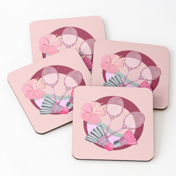 Item preview, Tropical badminton retro badge - pink and red designed and sold by Home Cyn Home.