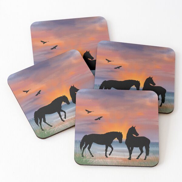 Item preview, Horses at sunset by the water designed and sold by WhiteSoftPetals.