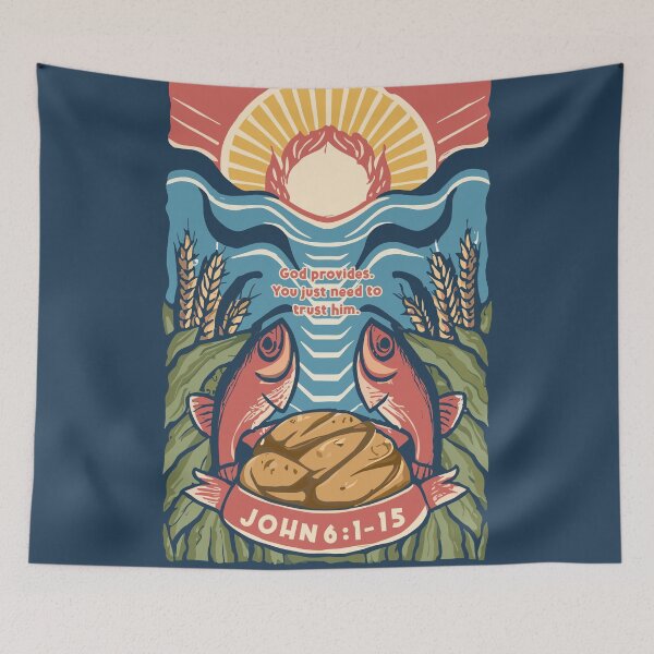 Item preview, Jesus' Miracle of Fish and Bread: Vibrant Christian Illustration Art designed and sold by HahaHandlesHub.