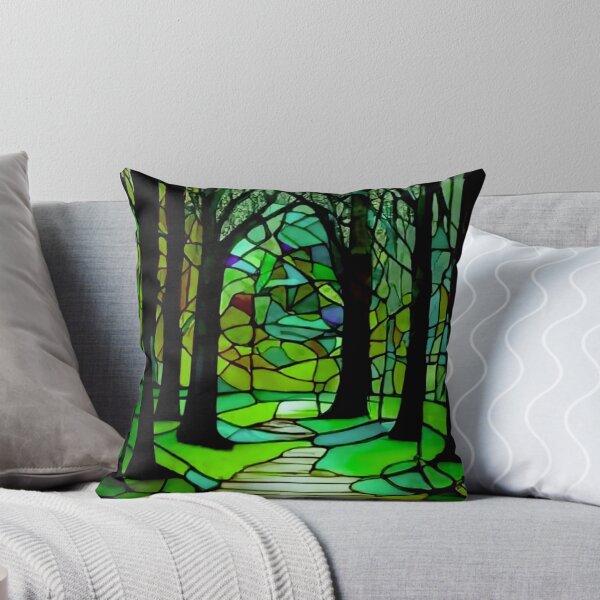 Item preview, Stained Glass Forest Tapestry Bright colors batik style image home decor Trees in green colorful hand painted art design Dead Head gift designed and sold by AuroraXGreen.