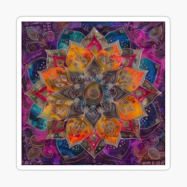 Beautiful batik mandala artwork in deep purple, violet, orange and brown Sticker