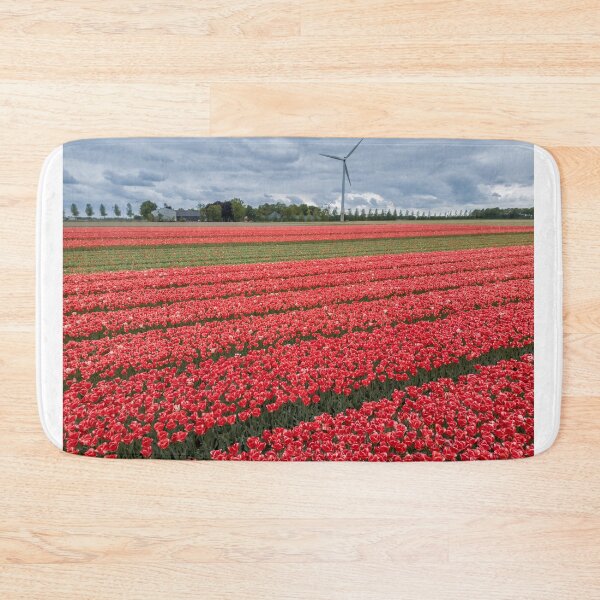Item preview, Aerial view of bright red Tulip fields in the Netherlands.  designed and sold by snehit.