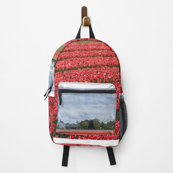 Item preview, Aerial view of bright red Tulip fields in the Netherlands. designed and sold by snehit.