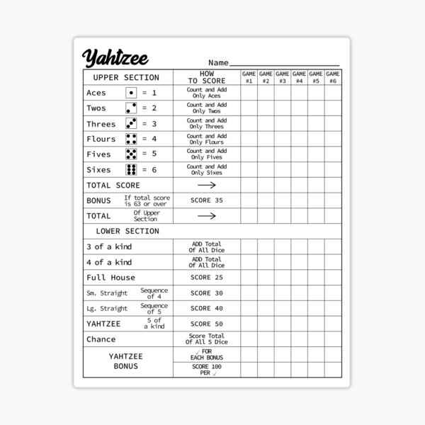 yahtzee-score-card-sticker-for-sale-by-mylecm-redbubble for Downloadable Free Printable Yardzee Score Card Pdf Yahtzee score card