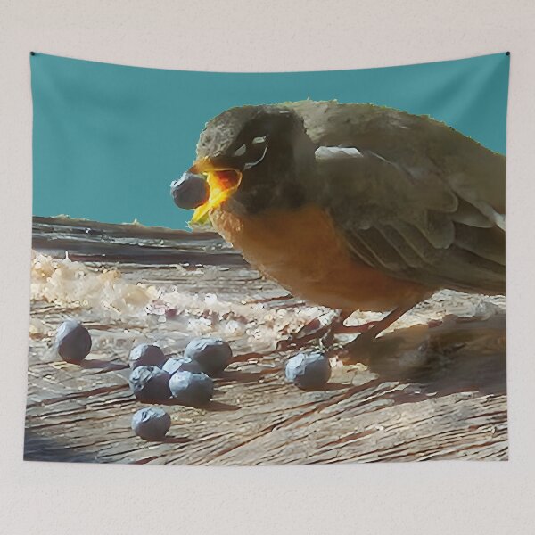 Item preview, Mom's Robin Eating Blueberries And Getting His Antioxidants (No Background) designed and sold by Hall-O-Gram.