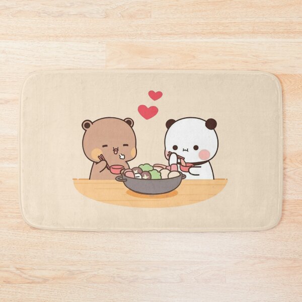 Aperçu de l'œuvre Bubu Dudu Panda et Brownie Bear Couple mangeant 2024 créée et vendue par BlueSkylineArts.