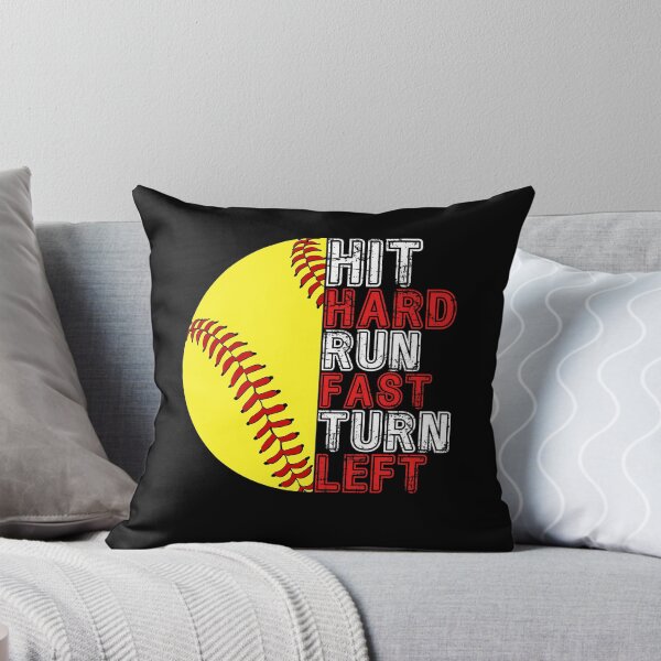 Item preview, Hit Hard Run Fast Turn Left Funny Softball Player Fan Boy designed and sold by FashionFlock.