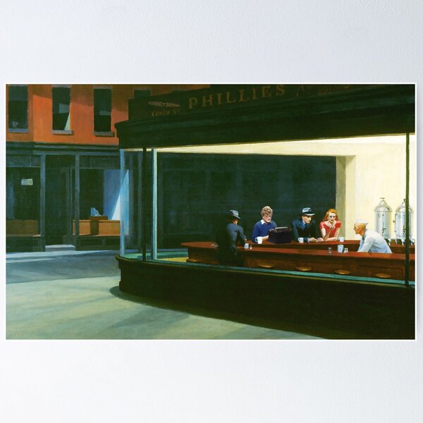Vista previa del artículo con la obra «Edward Hopper Nighthawks con Jessica Fletcher», diseñado y vendido por OnlyPopArt.