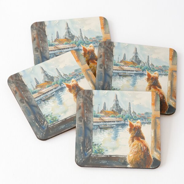 Item preview, Riverside Repose Feline Grace Amidst Sacred Spires designed and sold by Gooddaycanvas.