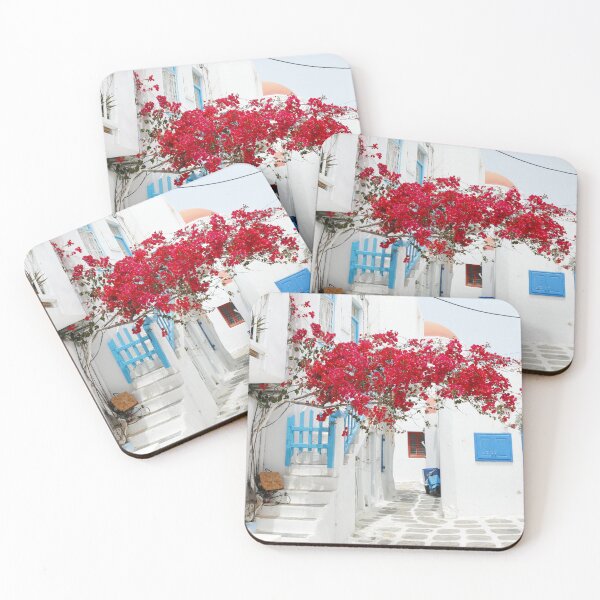 Item preview, Mykonos White Buildings with Red Bougainvillea designed and sold by jaynerushton.