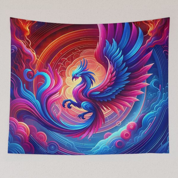 Item preview, Mythical Phoenix in Cosmic Dance - Vibrant Fantasy Art designed and sold by PillowTalkyZone.