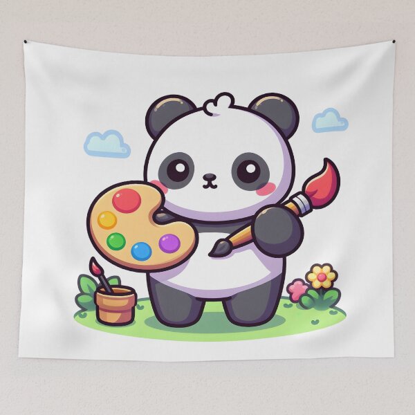 Item preview, Kawaii Panda With Painter'S Palette designed and sold by CanvasCutie.