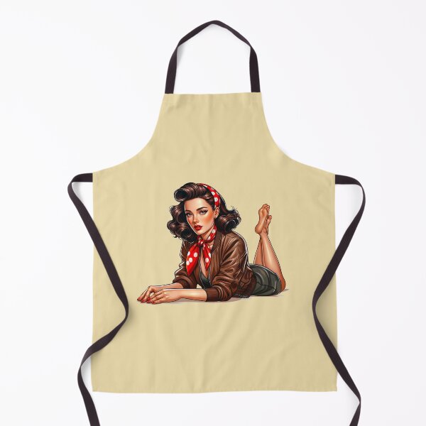 Item preview, WW2 Pinup rockabilly girl wearing leather bomber jacket and red polka dot scarf designed and sold by Bombergirls.
