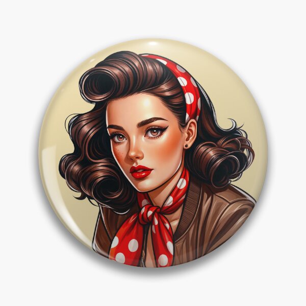 Item preview, WW2 Pinup rockabilly girl wearing leather bomber jacket and red polka dot scarf designed and sold by Bombergirls.