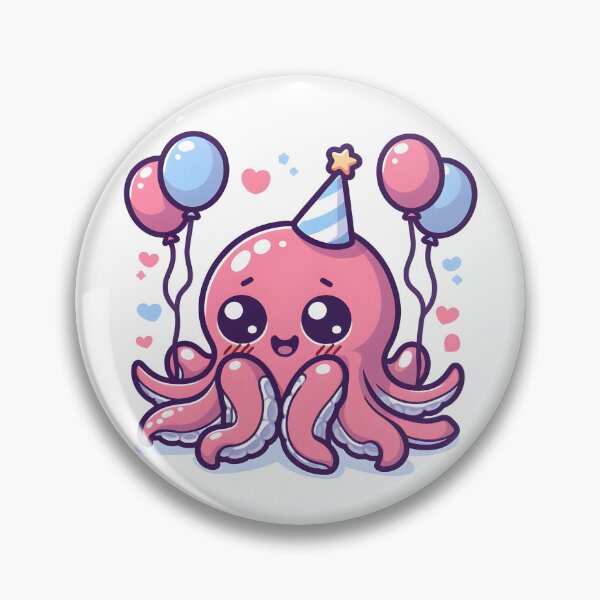 Item preview, Kawaii Blushing Kraken With A Party Hat designed and sold by CanvasCutie.