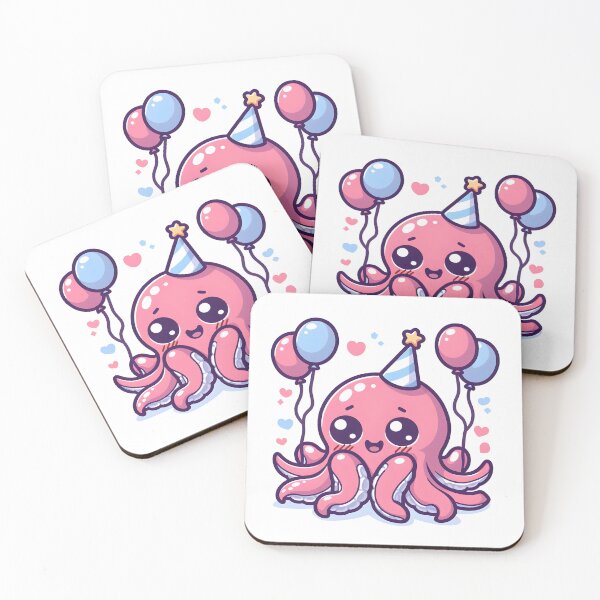 Item preview, Kawaii Blushing Kraken With A Party Hat designed and sold by CanvasCutie.