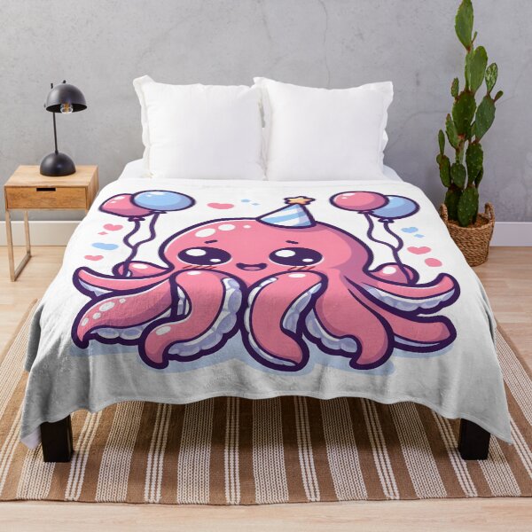 Item preview, Kawaii Blushing Kraken With A Party Hat designed and sold by CanvasCutie.