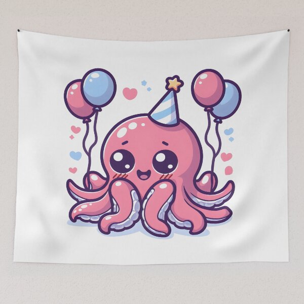 Item preview, Kawaii Blushing Kraken With A Party Hat designed and sold by CanvasCutie.