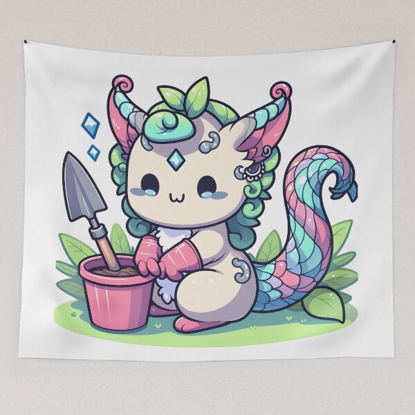 Item preview, Kawaii Delightful Chimera With Gardening Gloves Gardening designed and sold by CanvasCutie.