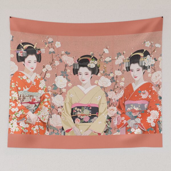 Item preview, Three Japanese Maiko Surrounded By Flowers designed and sold by kansaikate.