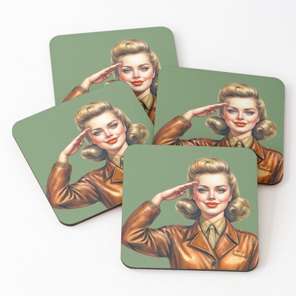 Item preview, WW2 pinup girl wearing vintage leather bomber jacket saluting proudly designed and sold by Bombergirls.