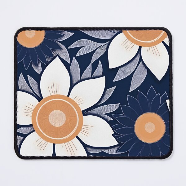 Item preview, RogerPattern - "Navy Elegance: White Florals and Yellow Buds" designed and sold by RogerPattern.