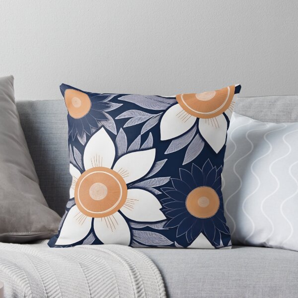 Item preview, RogerPattern - "Navy Elegance: White Florals and Yellow Buds" designed and sold by RogerPattern.