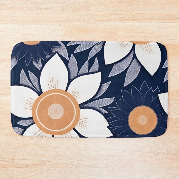 Item preview, RogerPattern - "Navy Elegance: White Florals and Yellow Buds" designed and sold by RogerPattern.