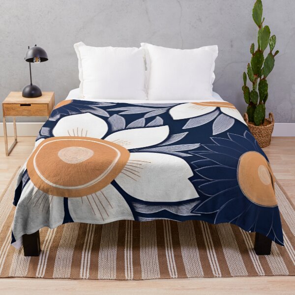 Item preview, RogerPattern - "Navy Elegance: White Florals and Yellow Buds" designed and sold by RogerPattern.