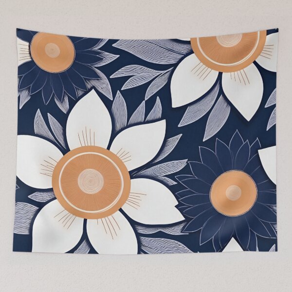 Item preview, RogerPattern - "Navy Elegance: White Florals and Yellow Buds" designed and sold by RogerPattern.