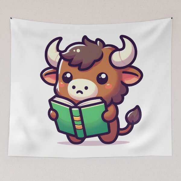 Item preview, Kawaii Curious Minotaur With Book designed and sold by CanvasCutie.
