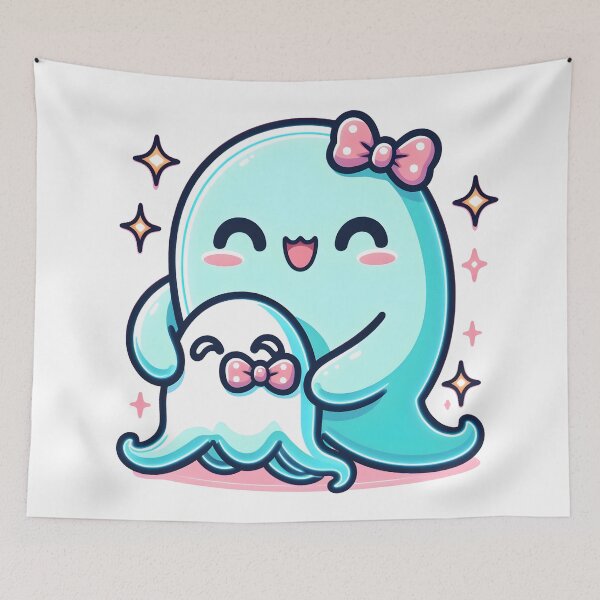 Item preview, Kawaii Luminous Banshee With Cute Bow Tie Hugging A Giant Plush Ghost Toy designed and sold by CanvasCutie.