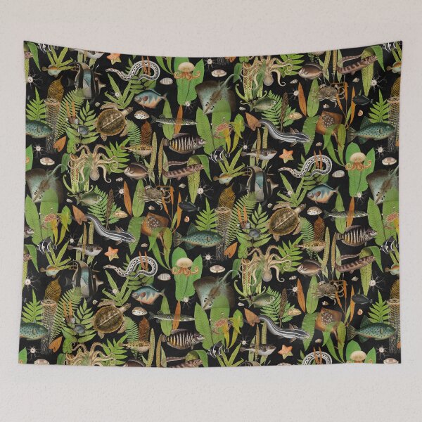 Item preview, Aqua Eden on black faux linen texture designed and sold by Delinda Graphic Studio.