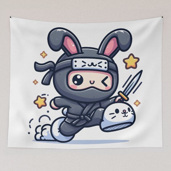 Item preview, Kawaii Ninja With Bunny Slippers designed and sold by CanvasCutie.