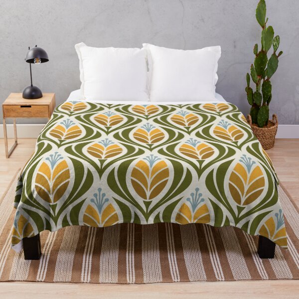 Item preview, KF 0226 D - Vintage Retro 70s Floral Pattern in Green Yellow Blue designed and sold by KhakiFinch.
