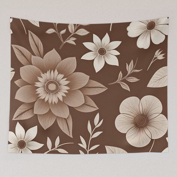 Item preview, RogerPattern - "Tranquil Harmony: Soft White Flowers on Brown" designed and sold by RogerPattern.