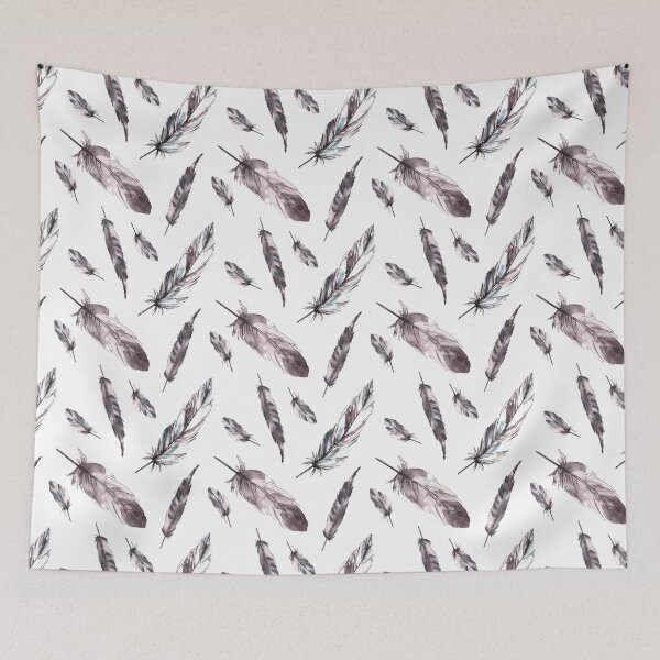 Item preview, Watercolor monochrome bird feather with ink graphic line. Hand drawn seamless pattern designed and sold by BartolArt.