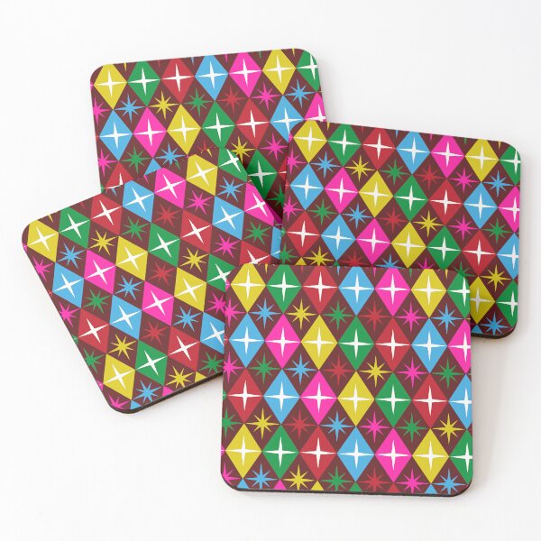 Item preview, Colorful Retro Starbursts on Harlequin Diamonds Pattern in Red, Yellow, Green and blue  designed and sold by Yasminepatterns .
