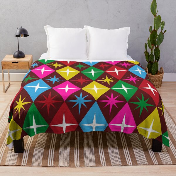 Item preview, Colorful Retro Starbursts on Harlequin Diamonds Pattern in Red, Yellow, Green and blue designed and sold by Yasminepatterns .