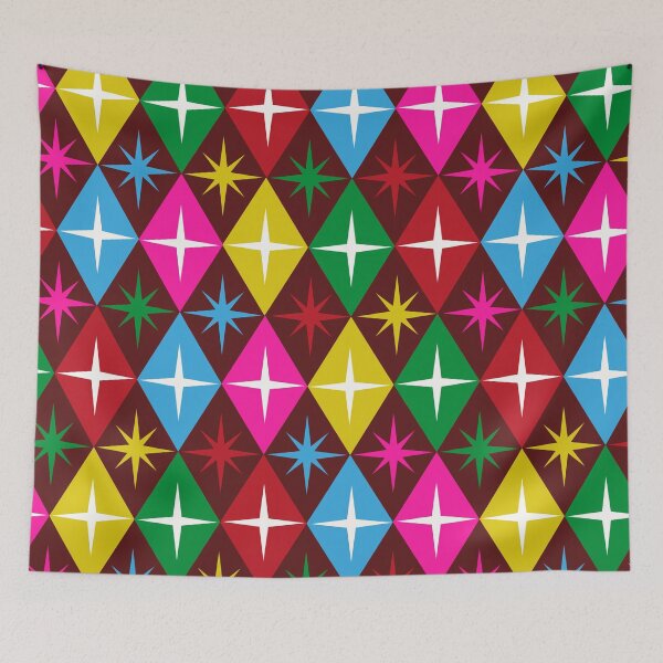 Item preview, Colorful Retro Starbursts on Harlequin Diamonds Pattern in Red, Yellow, Green and blue  designed and sold by Yasminepatterns .